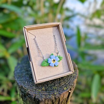 Spring Forget-me-not Flower and Leaf Necklace