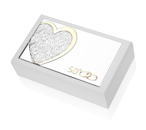 Cofanetto Portagioie 20x12x6 cm Argentato Linea "Cuore" 50° Anniversario