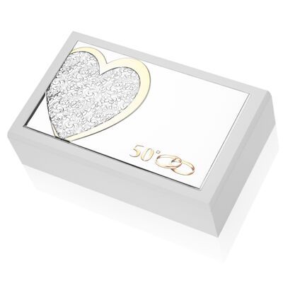 Boîte à bijoux 20x12x6 cm Argent Ligne "Cœur" 50ème Anniversaire