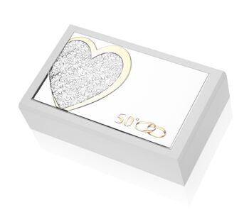 Boîte à bijoux 20x12x6 cm Argent Ligne "Cœur" 50ème Anniversaire 1