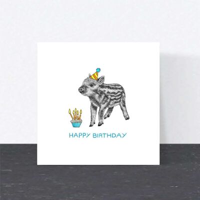 Tarjeta de cumpleaños de animales - Lechón de jabalí // Tarjetas ecológicas // Tarjetas de arte de vida silvestre