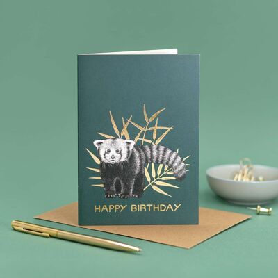 Tarjeta de cumpleaños de lujo - Panda rojo // Tarjetas de animales de lámina dorada //Tarjetas ecológicas // Tarjetas de arte de vida silvestre