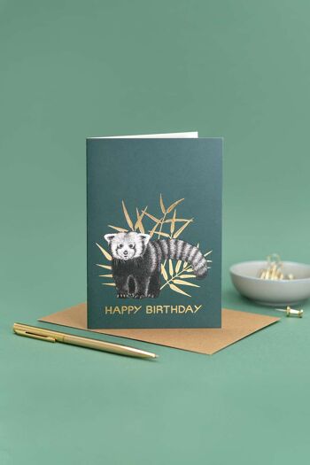 Carte d’anniversaire de luxe - Panda rouge // Cartes d’animaux en feuille d’or //Cartes respectueuses de l’environnement // Cartes d’art de la faune 1