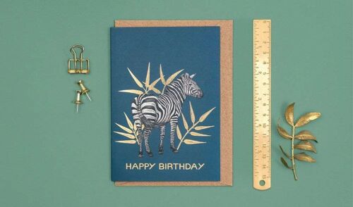 Luxury Birthday Card - Zebra // Gold Foil Animal Cards //Eco-friendly Cards // Wildlife Art Cards