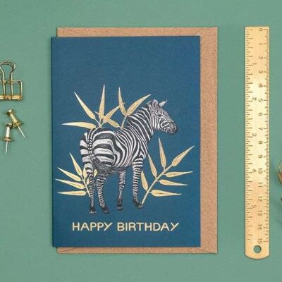 Luxury Birthday Card - Zebra // Gold Foil Animal Cards //Eco-friendly Cards // Wildlife Art Cards
