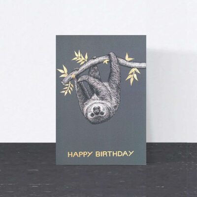 Biglietto di compleanno di lusso - Bradipo // Carte animali in lamina d'oro // Carte ecologiche // Carte d'arte della fauna selvatica