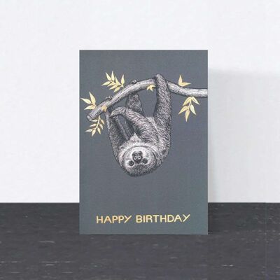 Carte d’anniversaire de luxe - Paresseux // Cartes d’animaux en feuille d’or //Cartes respectueuses de l’environnement // Cartes d’art de la faune