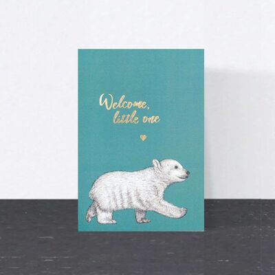 Luxuriöse Karte zur Geburt eines neuen Babys – Eisbärenjunges // Goldfolien-Tierkarten //Umweltfreundliche Karten // Wildtier-Kunstkarten
