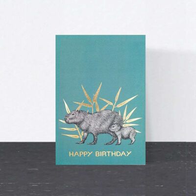 Luxury Birthday Card - Capybara // Gold Foil Animal Cards //Eco-friendly Cards // Wildlife Art Cards