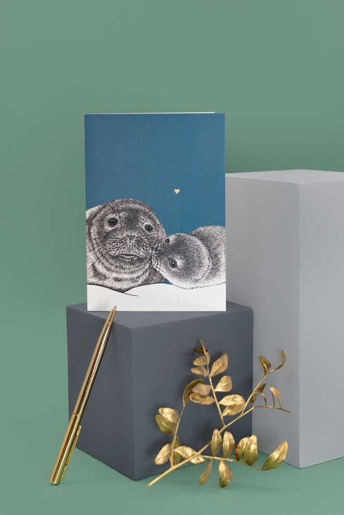 Luxury Mother's Day Card - Grey Seals // Gold Foil Animal Cards //Eco-friendly Cards // Wildlife Art Cards