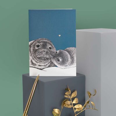 Carte de luxe pour la fête des mères - Sceaux gris // Cartes d’animaux en feuille d’or //Cartes respectueuses de l’environnement // Cartes d’art de la faune