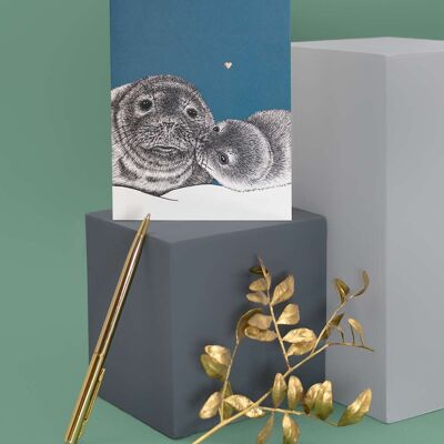 Carte de luxe pour la fête des mères - Sceaux gris // Cartes d’animaux en feuille d’or //Cartes respectueuses de l’environnement // Cartes d’art de la faune