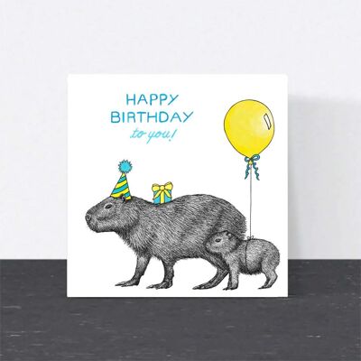 Carte d’anniversaire animale - Capybara // Cartes écologiques // Cartes d’art de la faune