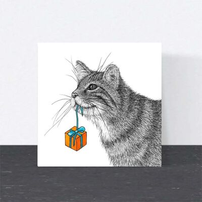 Tarjeta de cumpleaños de animales - Gato montés escocés // Tarjetas ecológicas // Tarjetas de arte de vida silvestre británicas