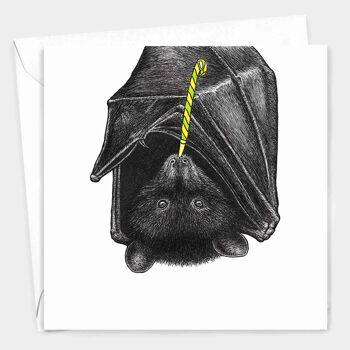 Carte d’anniversaire animale - Party Bat // Cartes écologiques // Cartes d’art de la faune 2