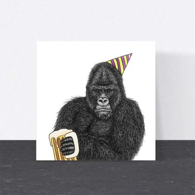Carte d’anniversaire animal - Funny Grumpy Gorilla // Cartes écologiques // Cartes d’art de la faune
