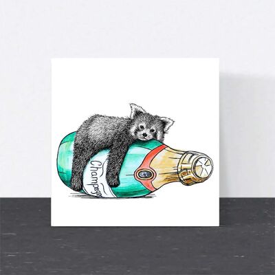 Animal Celebration Card - Red Panda Champagne // Eco-friendly Cards // Wildlife Art Cards