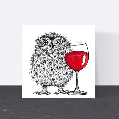 Animal Birthday Card - Little Owl Wine // Eco-friendly Cards // Wildlife Art Cards