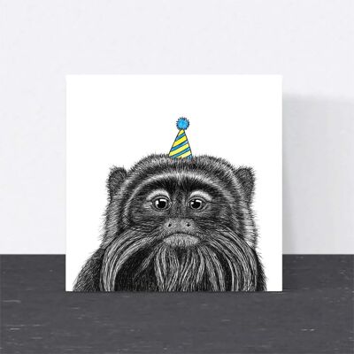 Biglietto di compleanno per animali - Scimmia Emporor Tamarin // Carte ecologiche // Carte d'arte della fauna selvatica