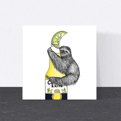 Carte d’anniversaire animale - Sloth Beer // Cartes écologiques // Cartes d’art de la faune