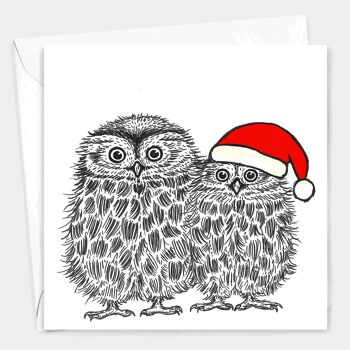 Carte de Noël animale - Hiboux mignons // Cartes de Noël respectueuses de l’environnement // Cartes d’art de la faune 2
