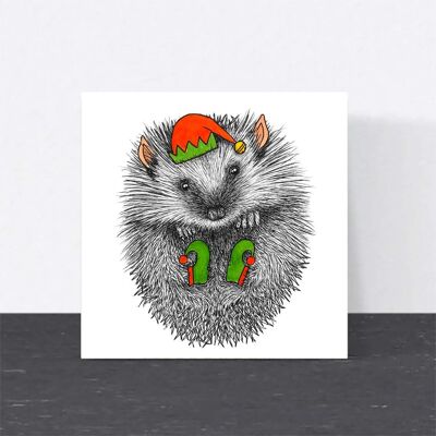Carte de Noël animale - Hérisson // Cartes de Noël écologiques // Cartes d'art animalier