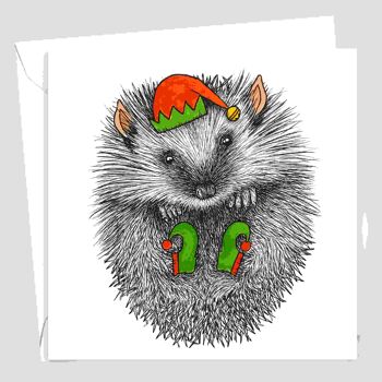 Carte de Noël animale - Hérisson // Cartes de Noël écologiques // Cartes d'art animalier 2