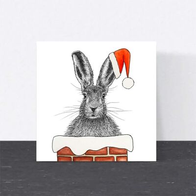 Cartolina di Natale con animali - Lepre // Cartoline di Natale ecologiche // Cartoline con arte della fauna selvatica