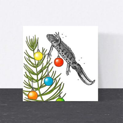 Cartolina di Natale con animali - Newt // Cartoline di Natale ecologiche // Cartoline con arte della fauna selvatica
