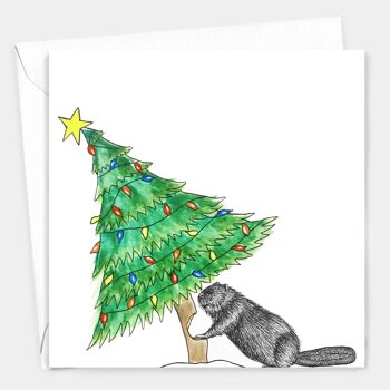 Carte de Noël animale - Funny Beaver // Cartes de Noël respectueuses de l’environnement // Cartes d’art de la faune 2