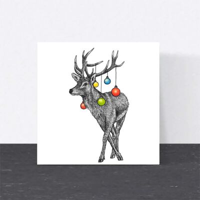 Cartolina di Natale con animali - Cervo rosso // Cartoline di Natale ecologiche // Cartoline d'arte della fauna selvatica