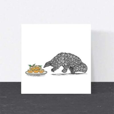 Cartolina di Natale con animali - Pangolino // Cartoline di Natale ecologiche // Cartoline con arte della fauna selvatica
