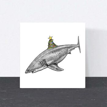 Carte de Noël animale - Requin // Cartes de Noël respectueuses de l'environnement // Cartes d'art animalier 1