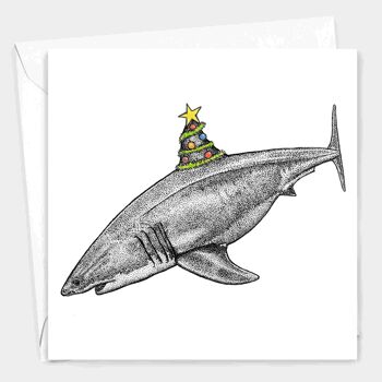 Carte de Noël animale - Requin // Cartes de Noël respectueuses de l'environnement // Cartes d'art animalier 2