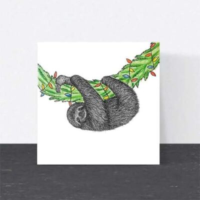 Tarjeta de Navidad de animales - Perezoso // Tarjetas de Navidad ecológicas // Tarjetas de arte de vida silvestre
