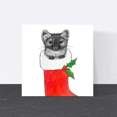 Biglietto di Natale con animali - Martora // Cartoline di Natale ecologiche // Cartoline con arte della fauna selvatica