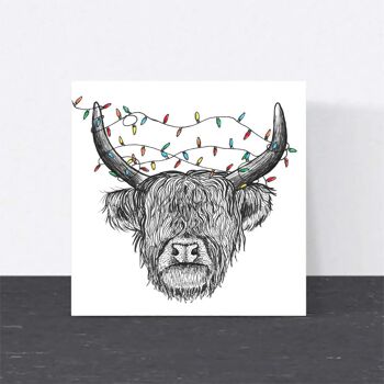 Carte de Noël animale - Highland Cow // Cartes de Noël respectueuses de l’environnement // Cartes d’art de la faune 1