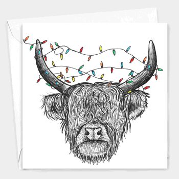 Carte de Noël animale - Highland Cow // Cartes de Noël respectueuses de l’environnement // Cartes d’art de la faune 2