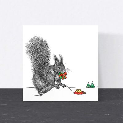Cartolina di Natale con animali - Scoiattolo rosso // Cartoline di Natale ecologiche // Cartoline con arte della fauna selvatica