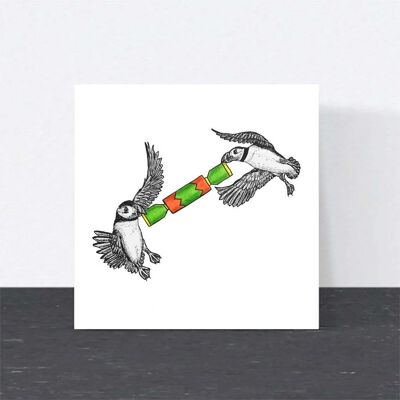 Cartolina di Natale con animali - Pulcinelle di mare // Cartoline di Natale ecologiche // Cartoline con arte della fauna selvatica