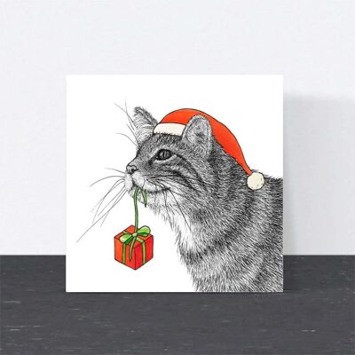 Tarjeta de Navidad de animales - Gato montés escocés // Tarjetas de Navidad ecológicas // Tarjetas de arte de vida silvestre