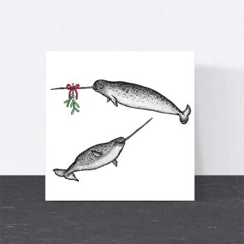 Carte de Noël pour animaux - Narvals // Cartes de Noël respectueuses de l'environnement // Cartes d'art de la faune 1