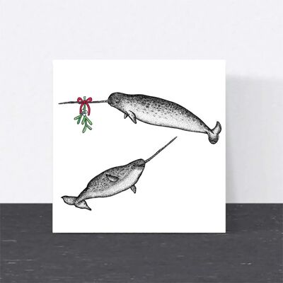 Cartolina di Natale con animali - Narvali // Cartoline di Natale ecologiche // Cartoline con arte della fauna selvatica
