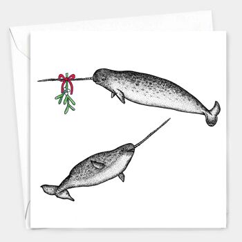 Carte de Noël pour animaux - Narvals // Cartes de Noël respectueuses de l'environnement // Cartes d'art de la faune 2