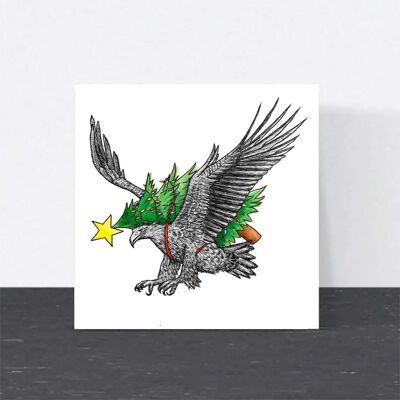 Cartolina di Natale con animali - Aquila dalla coda bianca // Cartoline di Natale ecologiche // Cartoline d'arte della fauna selvatica