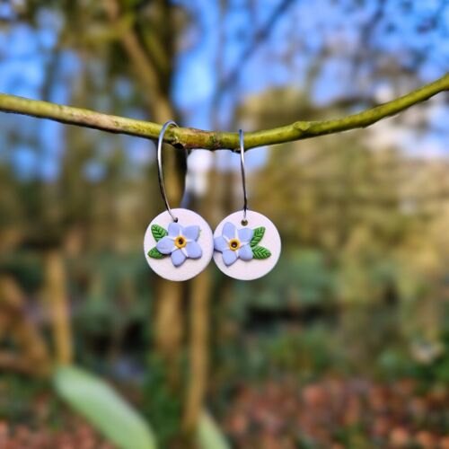 Spring Forget-me-not Flower Polymer Clay Hoop Earrings