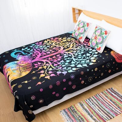 Tapisserie ou couvre-lit avec éléphant et arbre multicolore