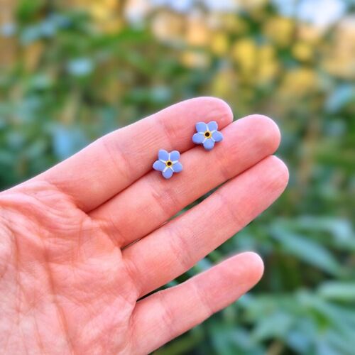 Spring Forget-me-not Flower Polymer Clay Stud Earrings