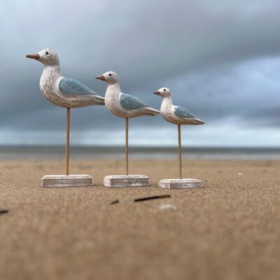 set of 3 wooden seagulls