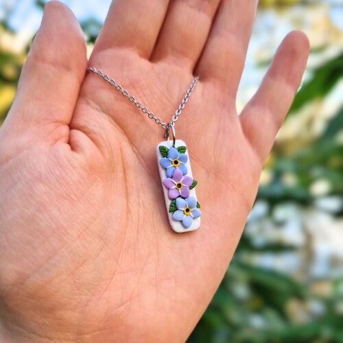 Spring Trio Forget-me-not Flower Polymer Clay Necklace